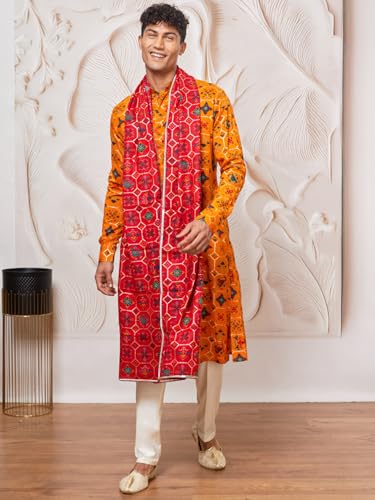 Kurta ensemble de pyjama en soie mélangée jaune imprimé robe - 3