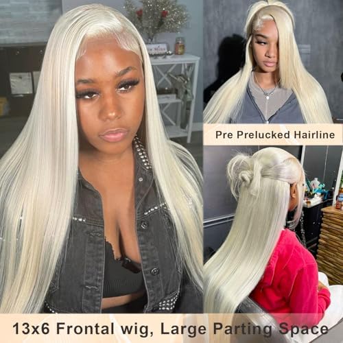 Benafee 30 Inch Platinum Blonde Human Hair Lace Front Wig for Black Women Pre Plucked Ready to Wear 13x6 HD Invisible Lace Frontal Glueless Wigs Natural Looking White Blonde Wig Tiny Knots — view 3