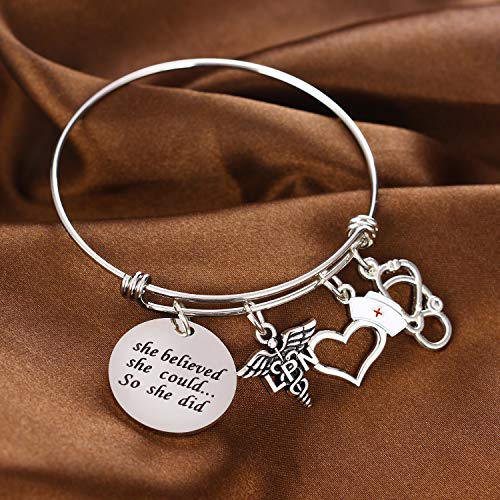 She Believed She Could Nurse Charm Bracelet - Expandable Bangle RN LPN Graduation Gift for Nursing Jewelry4
