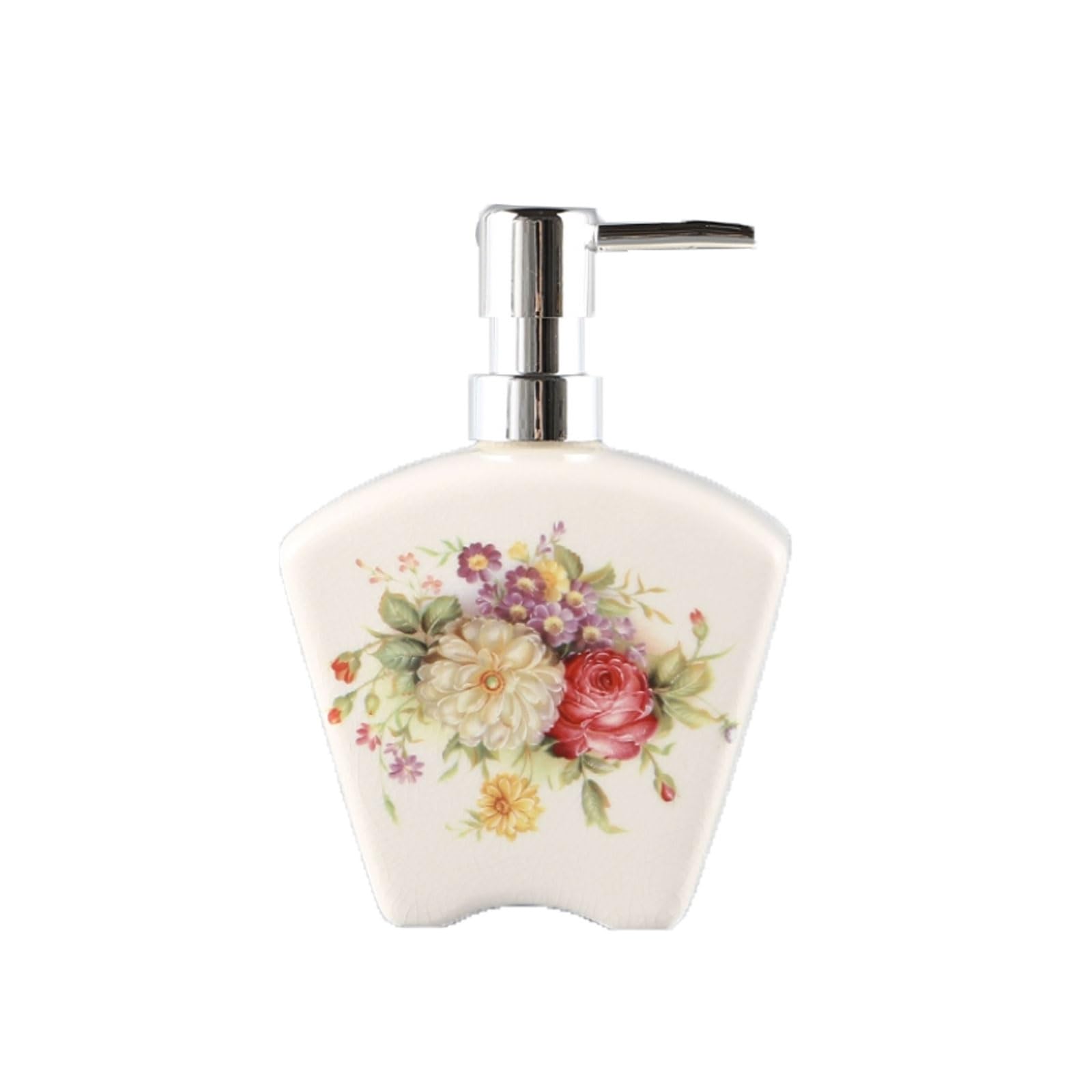Yuihatf One Color 15.2Oz Ceramic Soap Dispenser With Floral Pattern Ice-Cracked Glaze Finish, Countertop For Bathroom Hotel