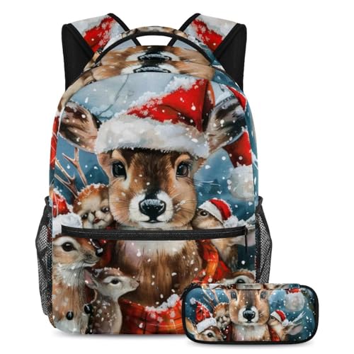 Lot de 2 sacs à dos grand format avec trousse motif cerf de Noël