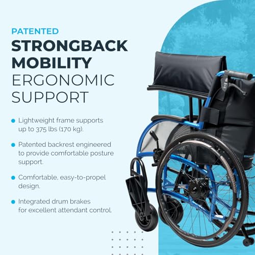 Strongback Mobility 24HD Heavy Duty Wheelchairs for Adults – Lightweight Foldable Transport Chair with Ergonomic Back Support, Portable Design and Durable Frame, 22” Seat Width, 375 lbs Capacity