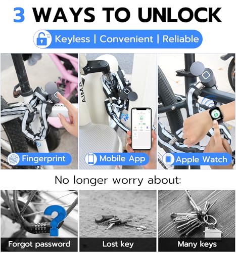 Anweller Scooter Chain Lock, Electric Scooter Accessories, Fingerprint Keyless Biometric Smart Bluetooth App Electronic Digital Heavy Duty Anti Theft Bike Lock - image 2