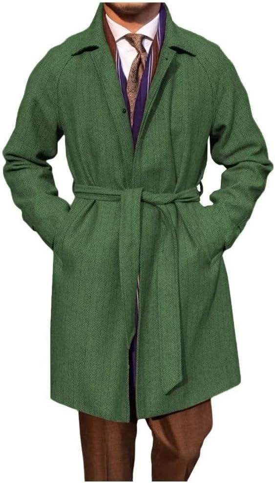 【冬物値引】Herringbone Wool-BlendChester Coat Homhous Men's Herringbone Wool Blend Trench Coat Knee Length