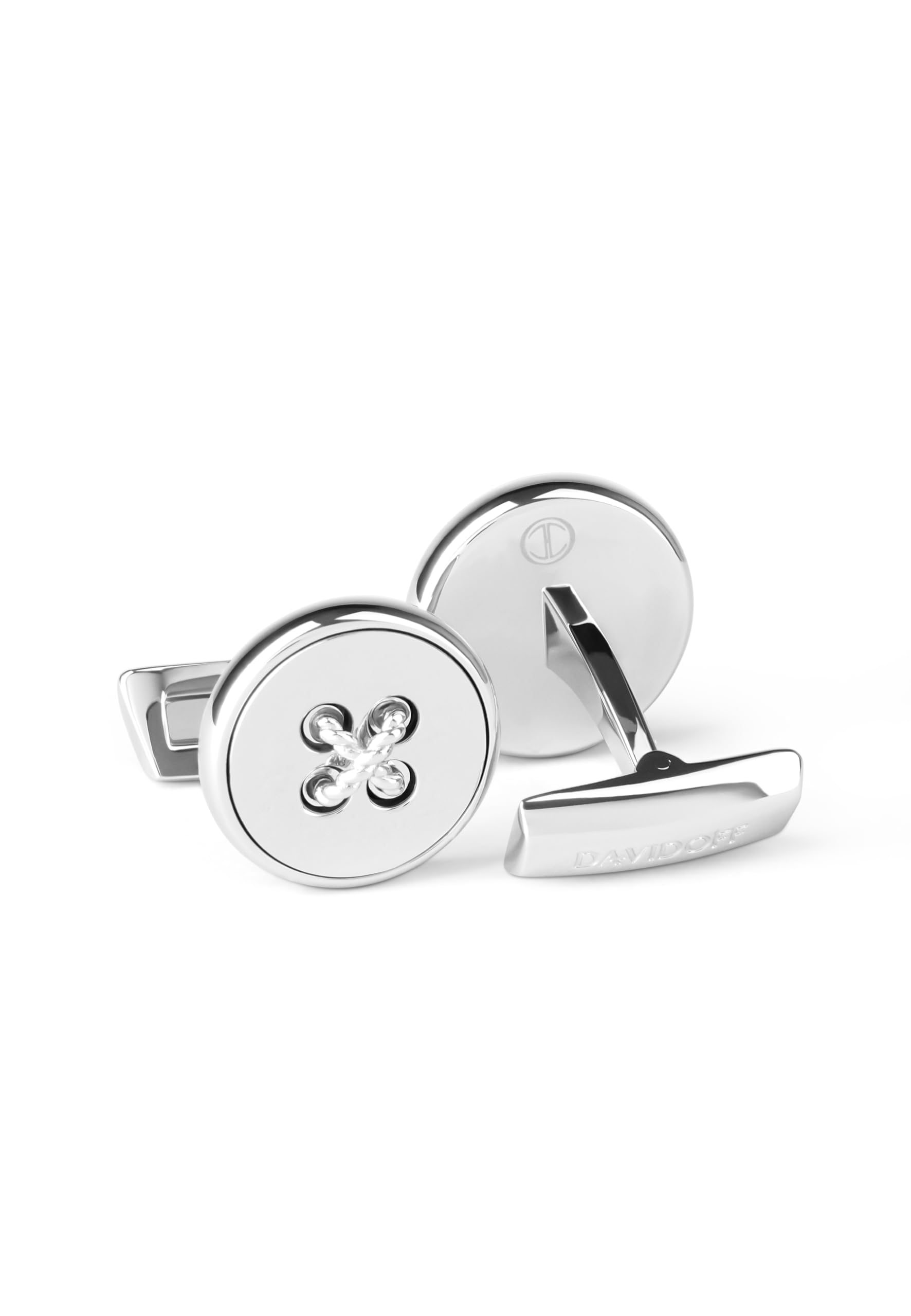 DAVIDOFF Manschettenknöpfe – Runde Manschettenknöpfe, versilbert – originelle Herrenhemd-Accessoires – Rhodiniertes Messing – Hochzeiten und Events