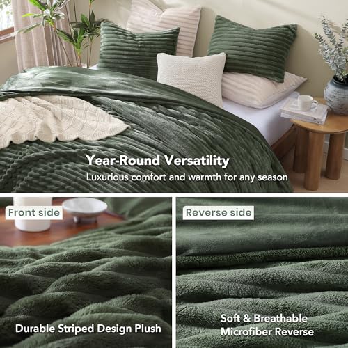 Image of Geniospin Luxury Fluffy Twin Comforter Set-2 Pieces, Olive Green Comforter Twin Size All Seasons, Faux Fur Bedding Set, Plush Fuzzy Comforter(Olive Green, 66''x86'')