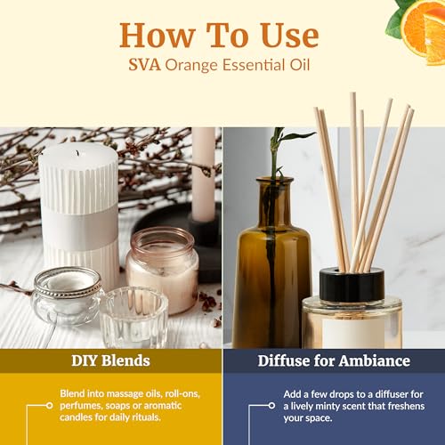 Image of SVA Orange Essential Oil 4 Fl Oz - for Diffuser, Skin & Hair Care - Ideal for Massage & DIY Blends - with Dropper