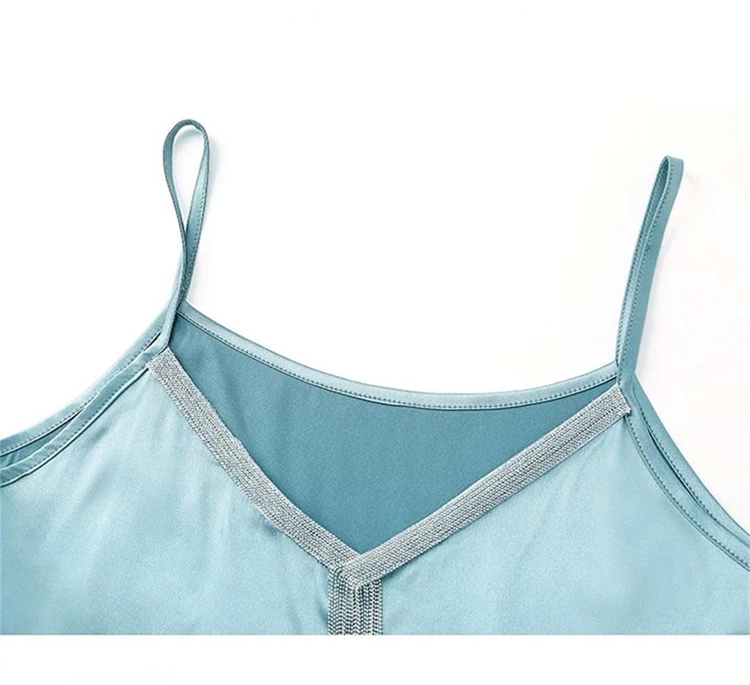 Camicette da donna in raso con scollo a V e nappe estive in seta senza