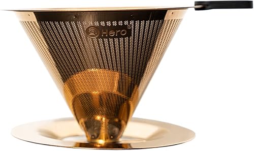 HERO Goldcup - Gotero de café sin papel V60, filtro de metal, goteo, vertido sobre 300 malla, tamaño 01