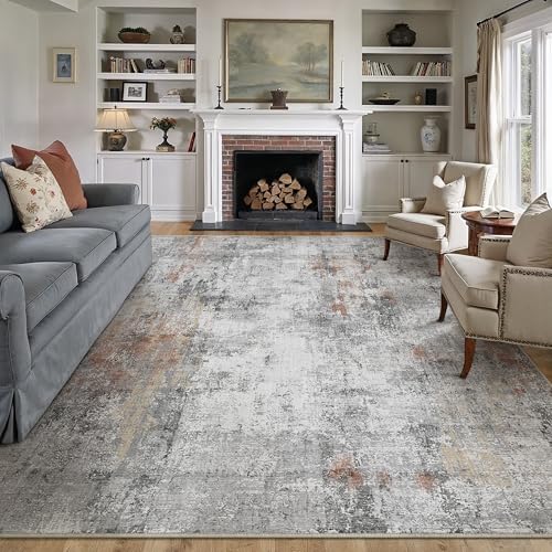 HUGEAR Gris Rouge Tapis Salon 180x270cm Lavable en Machine Antidérapant Grand Tapis Chambre Adulte Moderne Naturel Abstrait Carpet Salle a Manger Bureau...
