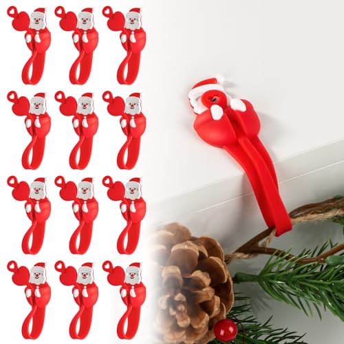 Duseu 12 Pcs Christmas Garland Hooks Garland Hanger for Mantle Xmas Stocking Holder Silicone Adhesive Straps Ties for Wreath Door Frame - Red Santa Claus