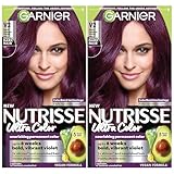 Garnier Nutrisse Ultra Color Hair Color, Permanent Hair Dye for Up to 8 Weeks of Bold, Vibrant, Fade-Resistant Results, Vegan & Cruelty-Free, V2 Dark Intense Violet (Spiced Plum), 2 Count