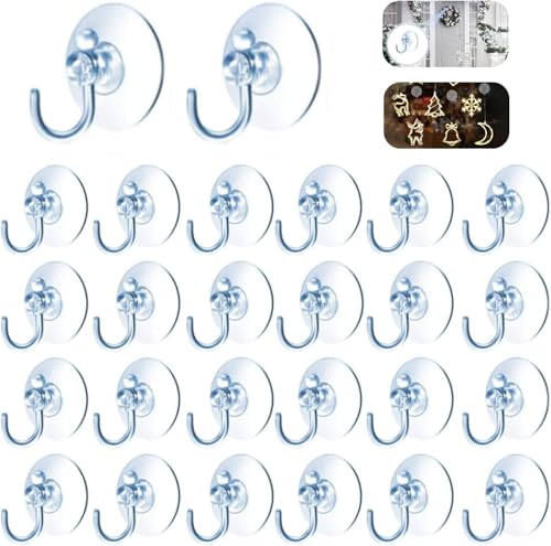 LuLuya 20Pcs Small Suction Cups with Hooks - 1.2 inch Clear Plastic Sucker Hooks for Glass Window Wall, Utility Hooks for Door Bathroom Kitchen, Christmas Festivals Parties Theme Decoration by LuLuya - Used condition - US$5.09
