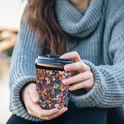 Image of Reusable Insulated Sleeve for Iced Coffee Cup, 3-Pack Coffee Neoprene Drink Sleeve for Cold & Hot Drinks, Beverage Holder for Iced Coffee (Flower Fantasy)