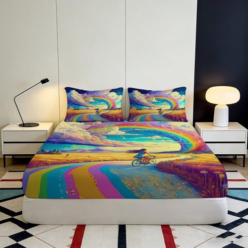 Linge de lit arc-en-ciel en microfibre durable pour matelas 90x200 - 4