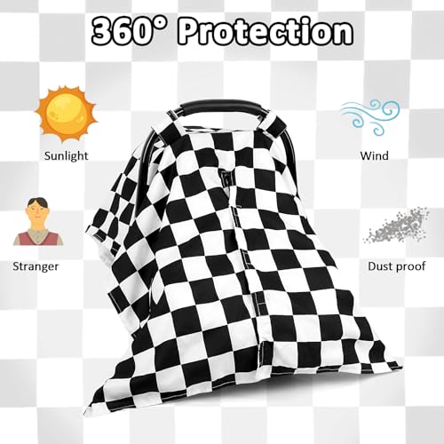 Image of DILIMI Baby Car Seat Cover, Minky Warm Car Seat Covers for Babies, Peekaboo Opening Infant Car Seat Cover, Nursing Cover Carseat Canopy, Black Checkered