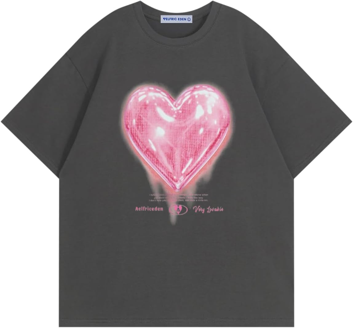 Aelfric Eden Women Love Balloon Graphic Tees Summer Short Sleeve Printed Cotton T Shirts Casual Harajuku Tops