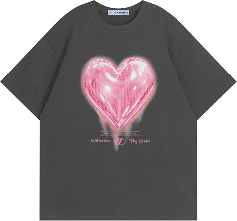 Aelfric Eden Women Love Balloon Graphic Tees Summer Short Sleeve Printed Cotton T Shirts Casual Harajuku Tops
