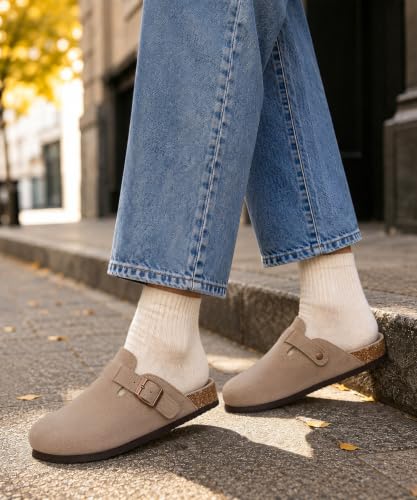 Image of ODOLY Genuine Suede Clogs for Women Men Comfort Cork Footbed Potato Shoes