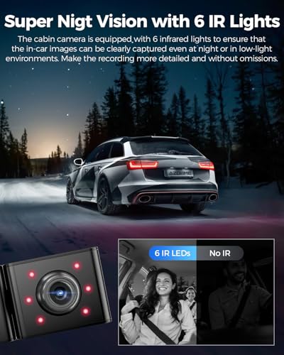AZDOME 3 Channel WiFi 6 Dash Camera for Cars, 2.5K+1080P+1080P Dash Cam Front and Rear Inside, 64GB Card Included, 3.18\" IPS Screen Car Camera with GPS, Parking Mode, IR Night Vision, WDR (M590) - Thumbnail 3
