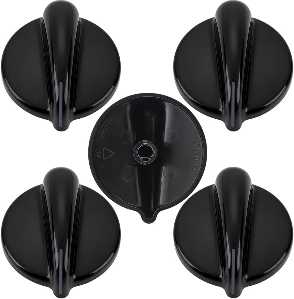 Upgraded 5Pcs WB03T10236 Range Burner Control Knobs Black for GE Range/Stove/Cooktop, Replaces AP3883034, 1166373, PS1021811, Not Universal