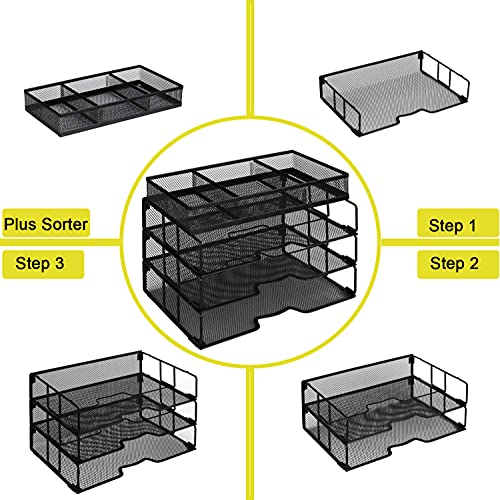 Meshist Paper Letter Tray Organizer, 3 Tier Stackable Desk File Organizer With Sorter，Black #TOP5