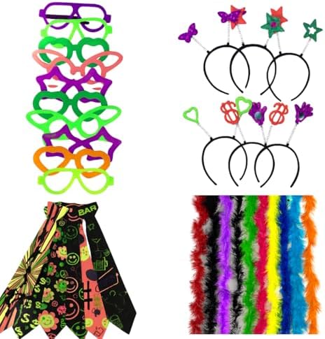 Kit Festa Neon 40 Peças – 10 Óculos, 10 Tiaras, 10 Gravatas e 10 ...