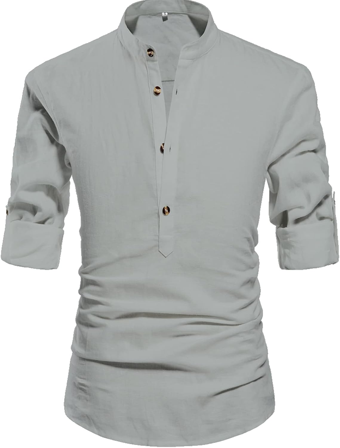 NITAGUT Men Henley Neck Long Sleeve Daily Look Linen Shirts