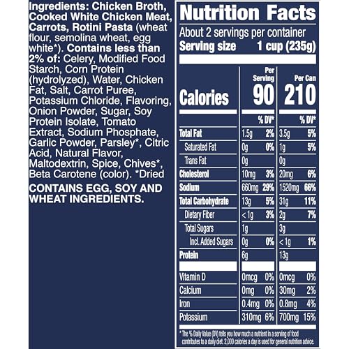 Image of Progresso Traditional, Hearty Chicken & Rotini Canned Soup, 19 oz. | Made with chicken, carrots, & rotini pasta, No artificial flavors, No colors from artificial sources
