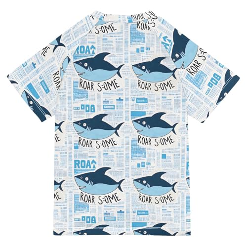 ALAZA Kids Rash Guard Girls Boys Toddler Swim Shirts Short Sleeve Shark Newspaper UPF 50+ 3T2