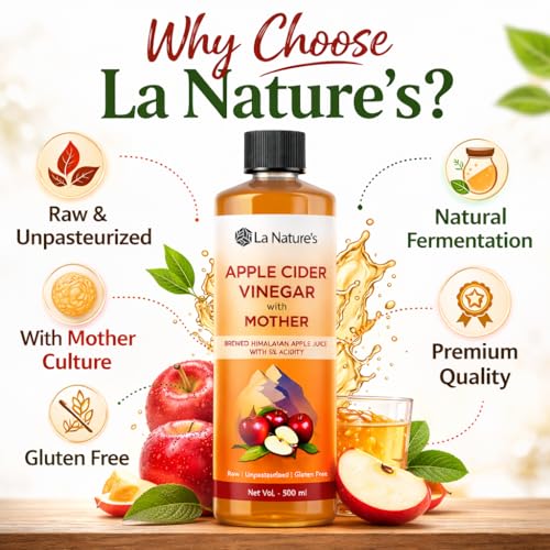 Image of La Nature's Apple Cider Vinegar with Mother (500 ml) | Raw & Unpasteurized | Natural Fermented ACV | Supports Digestion, Gut Health & Metabolism