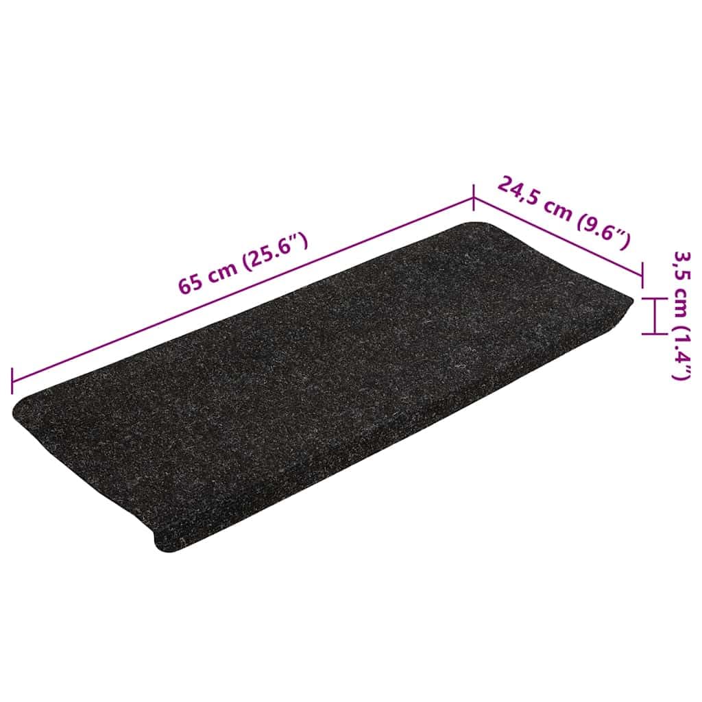 Alfombrillas autoadhesivas para escalones, de fieltro punzonado, 15 unidades, 65 x 24,5 x 3,5 cm, color antracita