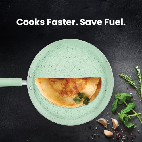 Image of MILTON Pro cook Induction & Gas Friendly KFCC Ceramic Non-Stick Omni Tawa 26 cm | Premium South Korean Coating Dosa Tawa| Flat Tawa| PFOA & PFAS Free | Healthy Low-Oil Cooking | 2Y Warranty | Green