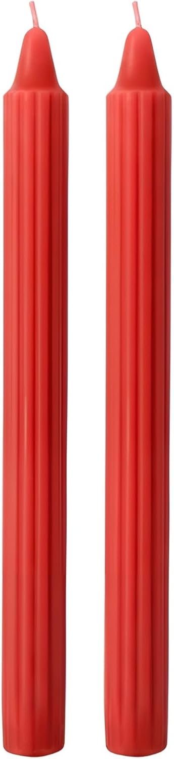 Set of 2 Dorica Decorative Fluted Candles - Colour Indian Red - Burning Time 8 Hours - Diameter 2.5 cm Height 25 cm