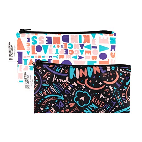 Image of Bumkins Reusable Snack Bags, for Kids School Lunch and for Adults Portion, Washable Fabric, Waterproof Cloth Zip Bag, Supplies Travel Pouch, Food-Safe Storage, 2-pk Born This Way Kindness