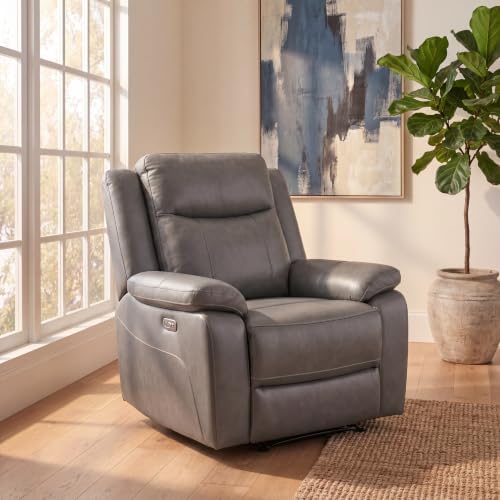 Image of Leather Manual Recliner Chair with USB Port for Home, Deep Grey