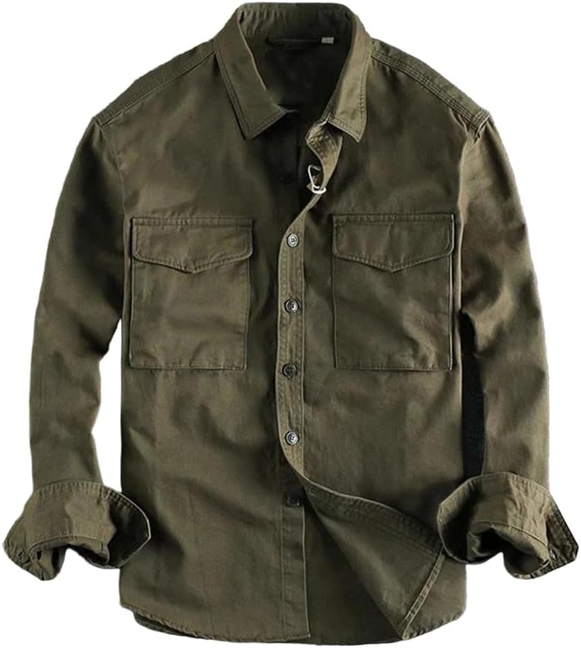 Men's Vintage Cargo Shirt Jacket Canvas Cotton Work Work Cargo Jacket Top