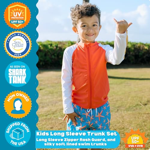 Image of SwimZip Boys' Long Sleeve Rash Guard & Swim Shorts Set - UPF 50+ Sun Protection