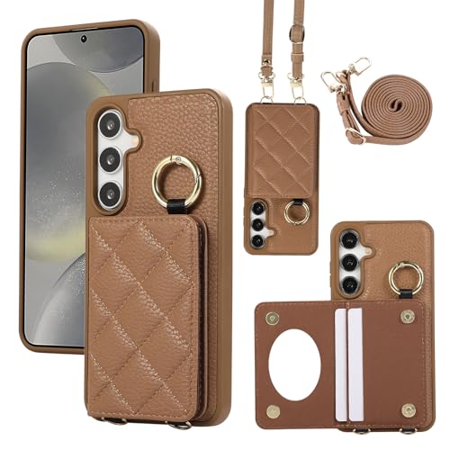 Coque Samsung Galaxy S24 Plus / S25 Plus étui avec miroir marron