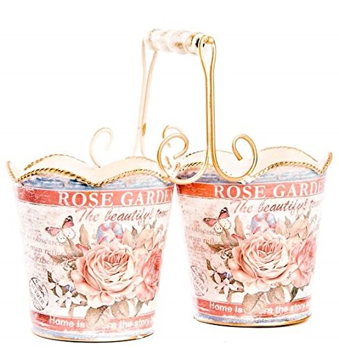 Support pots de fleurs en métal décor roses avec finitions fer forgé