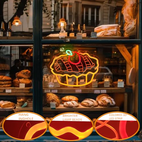 Image of Apple Pie Neon Signs for Wall Decor, Dimmable Pie Cake Neon Lights for Business | USB Power Apple Pie Signs for Home Kitchen Restaurant Coffee Shop Club Bar Decoration
