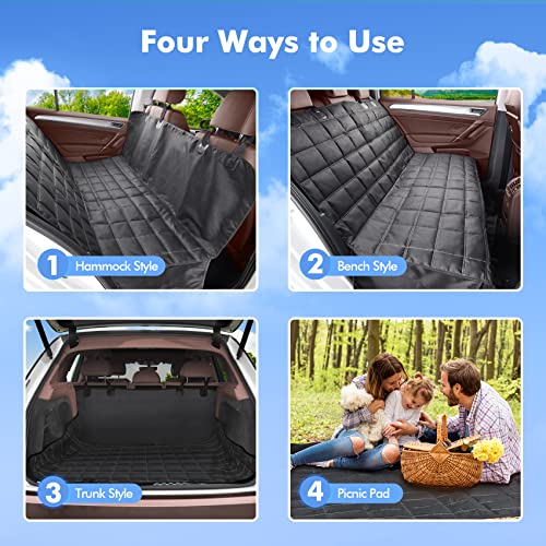 Hundedecke Auto Rückbank 4-in-1, 100% Wasserdicht, Rücksitz mit Seitenschutz, Hundesitz Auto Rückbank für PKWs, LKWs, und SUVs, Kratzfeste rutschfeste Autoschondecke Hundedecke Rücksitz