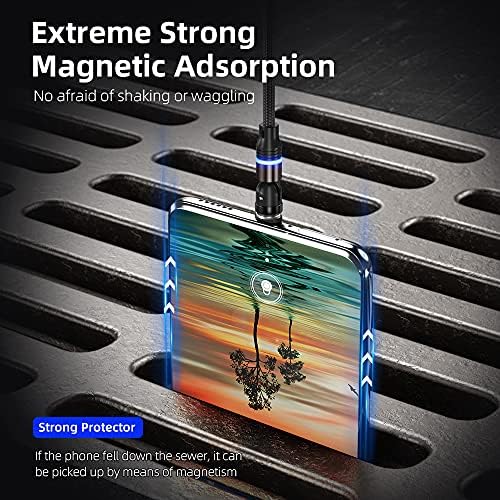JJA Magnetic Charging Cable 3 in 1, Pack of 3 (1m, 2m & 3m), 360°&180° Rotation, Fast Phone Charger, 3A Nylon Braided Detachable, Data Transfer, for Micro USB, Type C, I-Connector (Black, Pack of 3)