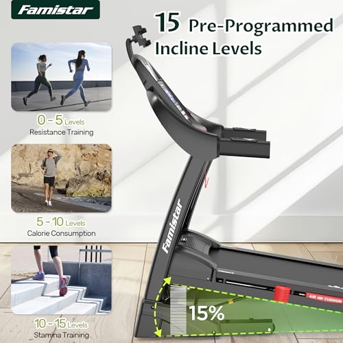 Image of Treadmill, 4.5HP Folding Treadmill with 15% Auto Incline, Treadmill for Home & Office, APP Control, 300lbs Capacity, Max 10MPH Speed, Knee Strap Gift
