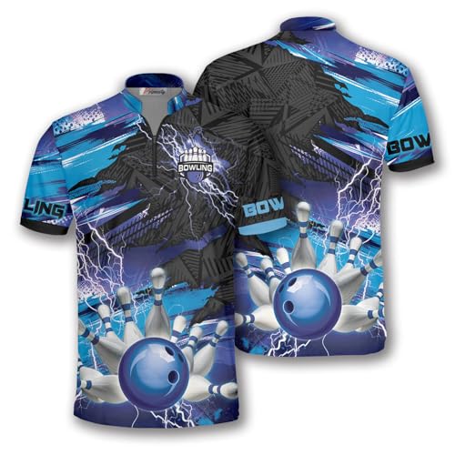 PRIMESTY Bowling Jersey 3D, Zipper Bowling Shirts for Team, Bowling Shirt Unisex for Men Women, Bowling Shirts for Men