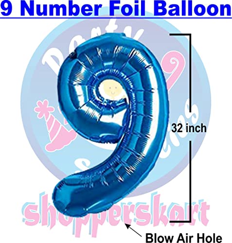 Image of Blue 32 Inches 9 Numbers Shape Large Big Foil Helium Balloons For Party Decorations In Happy Birthday Anniversary Office Items Materials Set Pack, 1 Piece