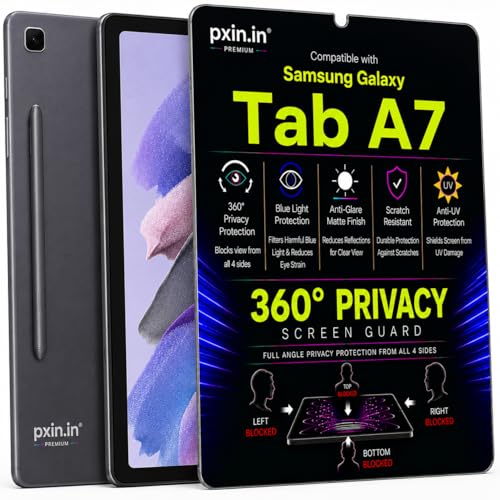 Image of Pxin 360 Pro Privacy Screen guard compatible with Samsung Galaxy Tab A7 | Anti Glare | Anti UV | Anti Blue | Anti Reflection | Privacy Filter | Unbreakable Build