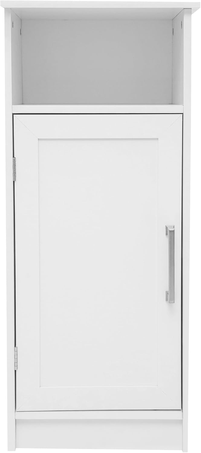 Flash Furniture Vega Bathroom Storage Cabinet Organizer with Magnetic Closure Door, in-Cabinet Adjustable Shelf, Upper Open Shelf, White