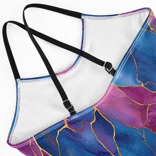 KLL Girls Swimsuits 1-Piecing Beach Swimwear Girls Bathing Suits 4T Marble Royal Blue4