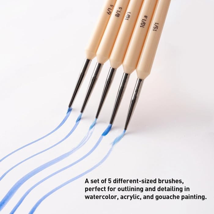 Image of HIMI Gouache /Paint Brushes Set 5 Pcs for Acrylic Oil Watercolor Face & Body Gouache Painting Nice Gift Art hobbyist,Adults (Cream)